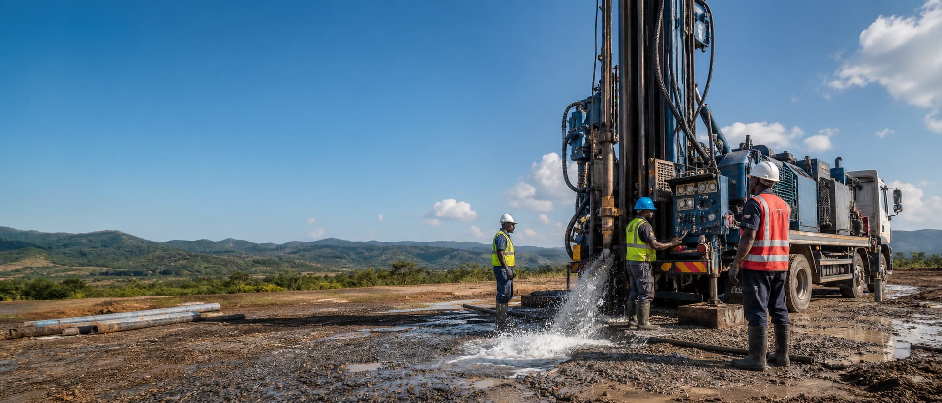 Équipe technique de forage sur un chantier au Cameroun
