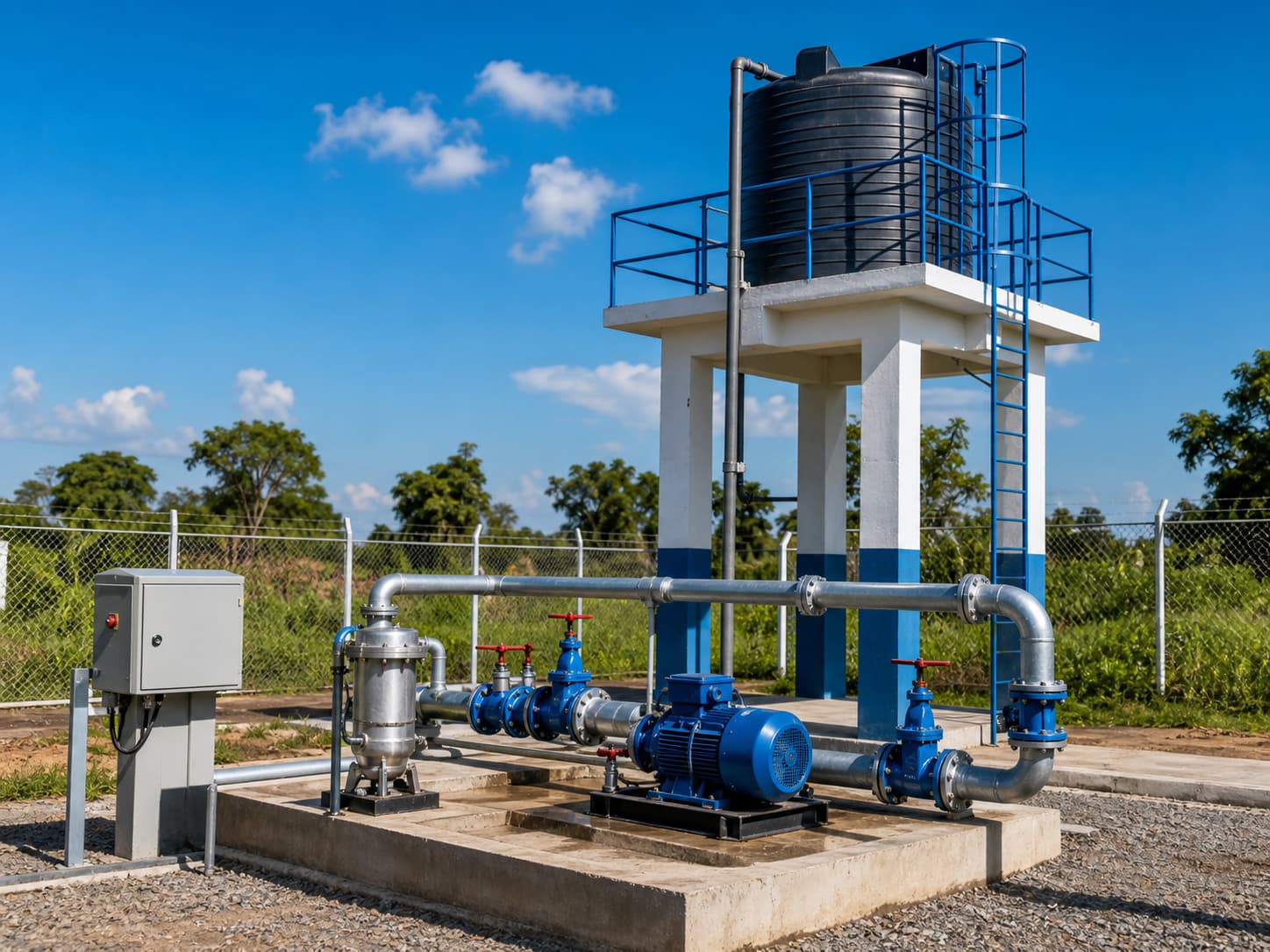 Installation de pompe à eau moderne sur un site technique